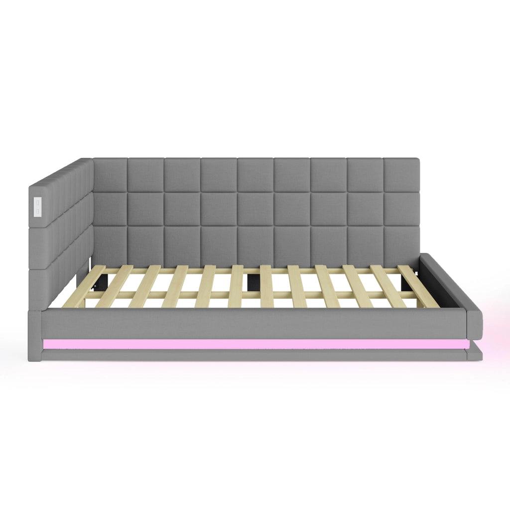 LETTO DIVANO Imbottito 140x200 cm Grigio in Lino con LED e USB