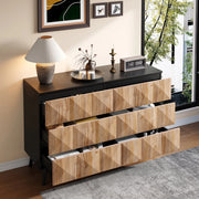 CREDENZA 120x40x85 cm 6 Cassetti Nero e Legno MDF