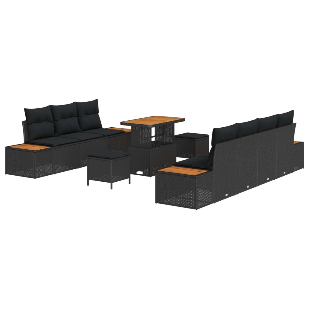 Set Divano da Giardino con cuscino 10 pcs Nero Poly Rattan
