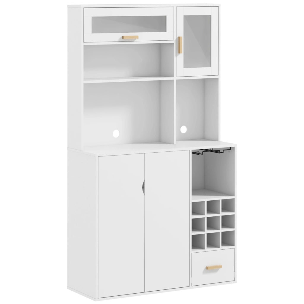 Mobile Dispensa con Portabottiglie, Armadietti, Ripiani e Cassetto, in Truciolato e Legno, 100x38x172 cm, Bianco