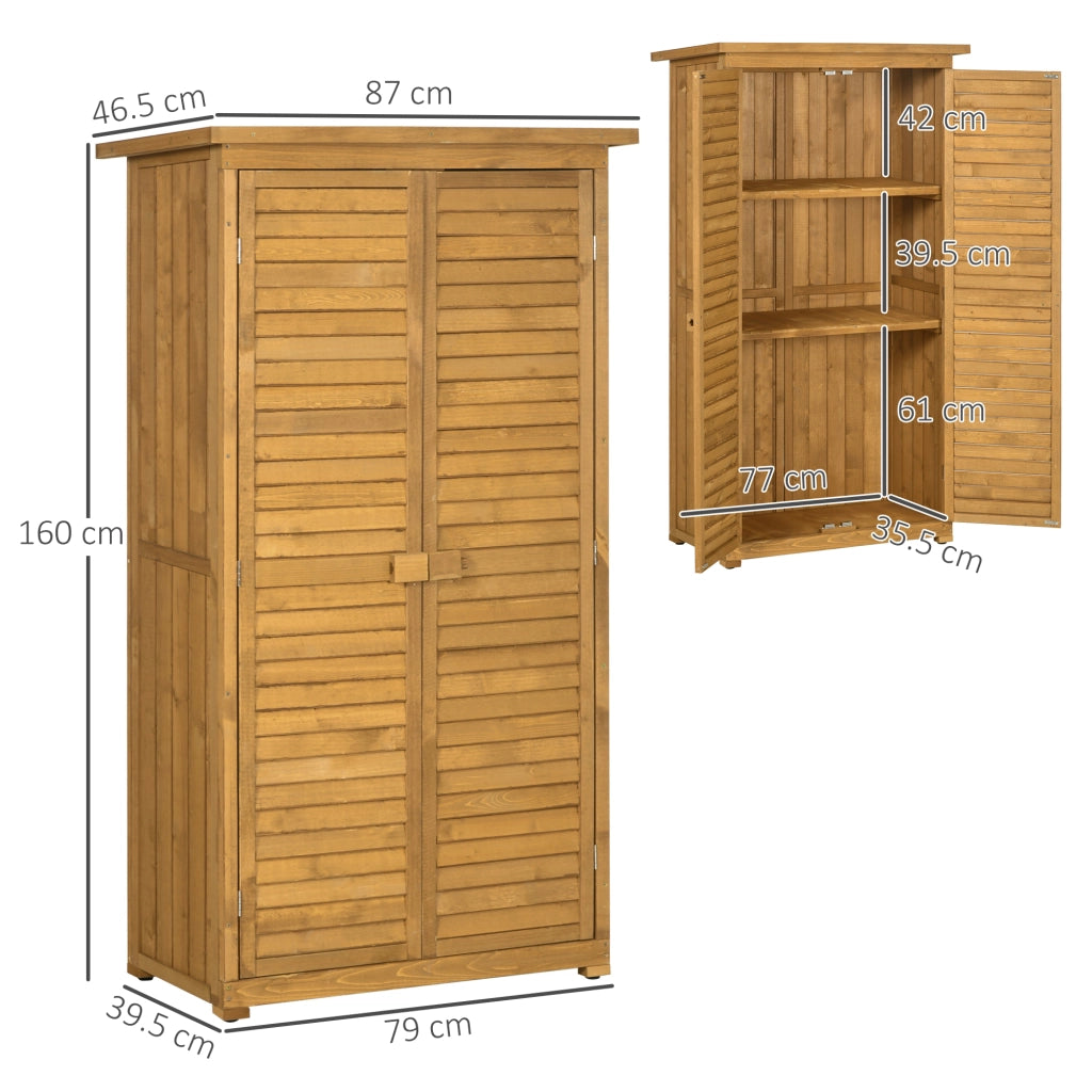 Casetta da Giardino Legno, Armadio Esterno Porta Attrezzi con 3 Mensole, Legno Impermeabile, 87x46x160, Marrone