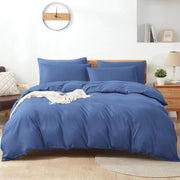 Set di lenzuola per letto 135 x 200 cm, cotone, blu, 100% cotone, lenzuola per letto respiro, set di lenzuola per letto con 2 copri lenzuola 80 x 80 cm + 2 lenzuola per letto con chiusura a raffia