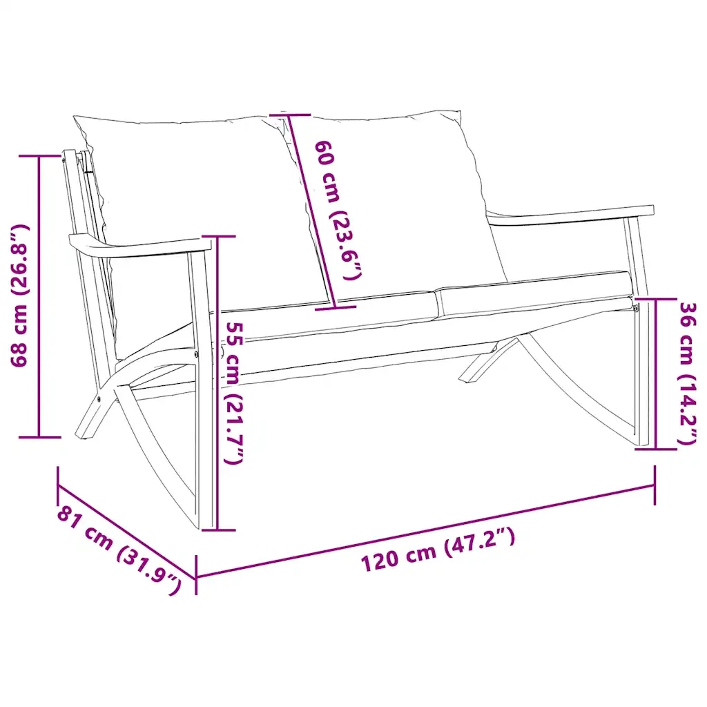 Panchina da Giardino con Cuscini 120 cm Nera in Acciaio 4009306