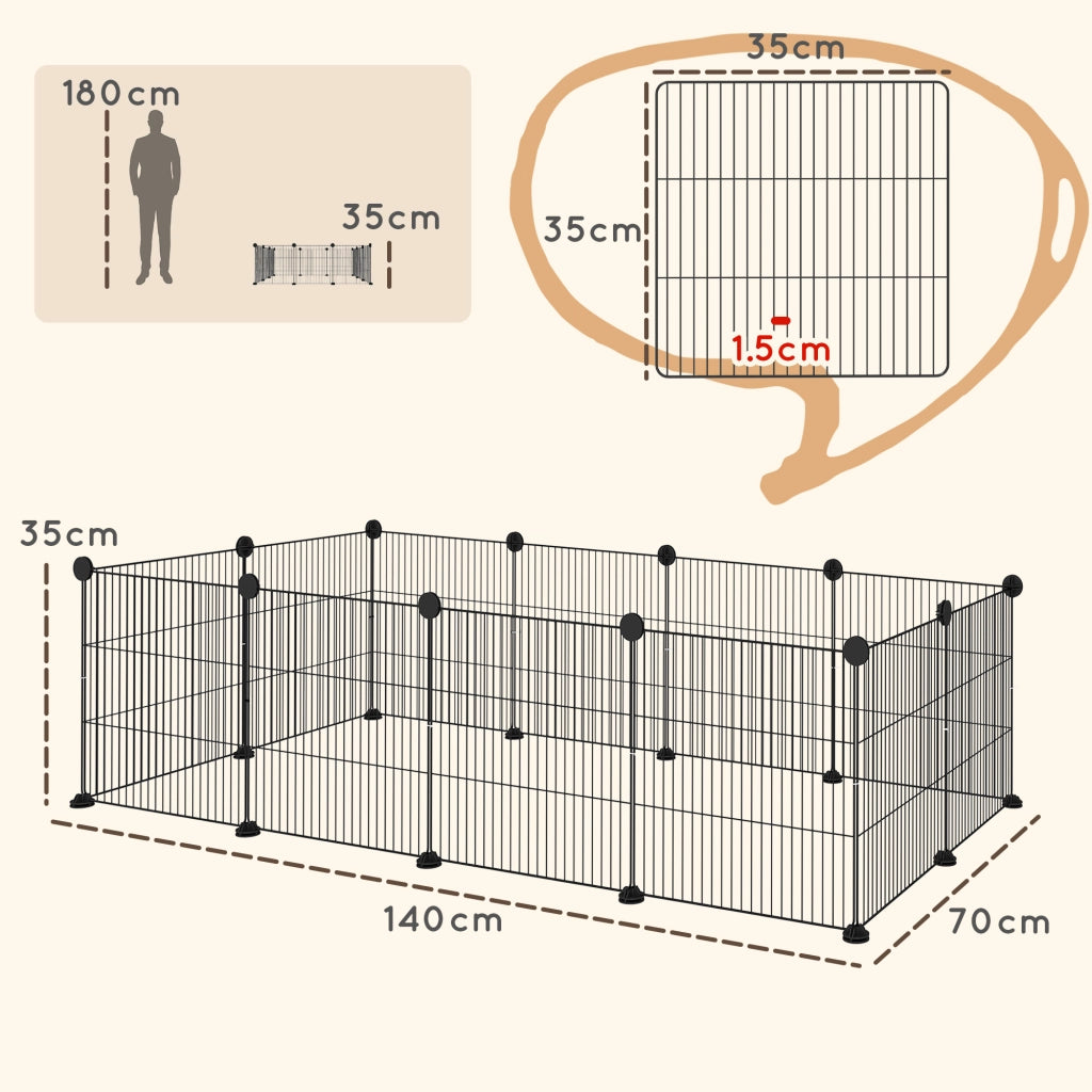 Recinto per Animali Modulabile ¨C zephmum ¨C Nero, Metallo e ABS, 140x70x35 cm