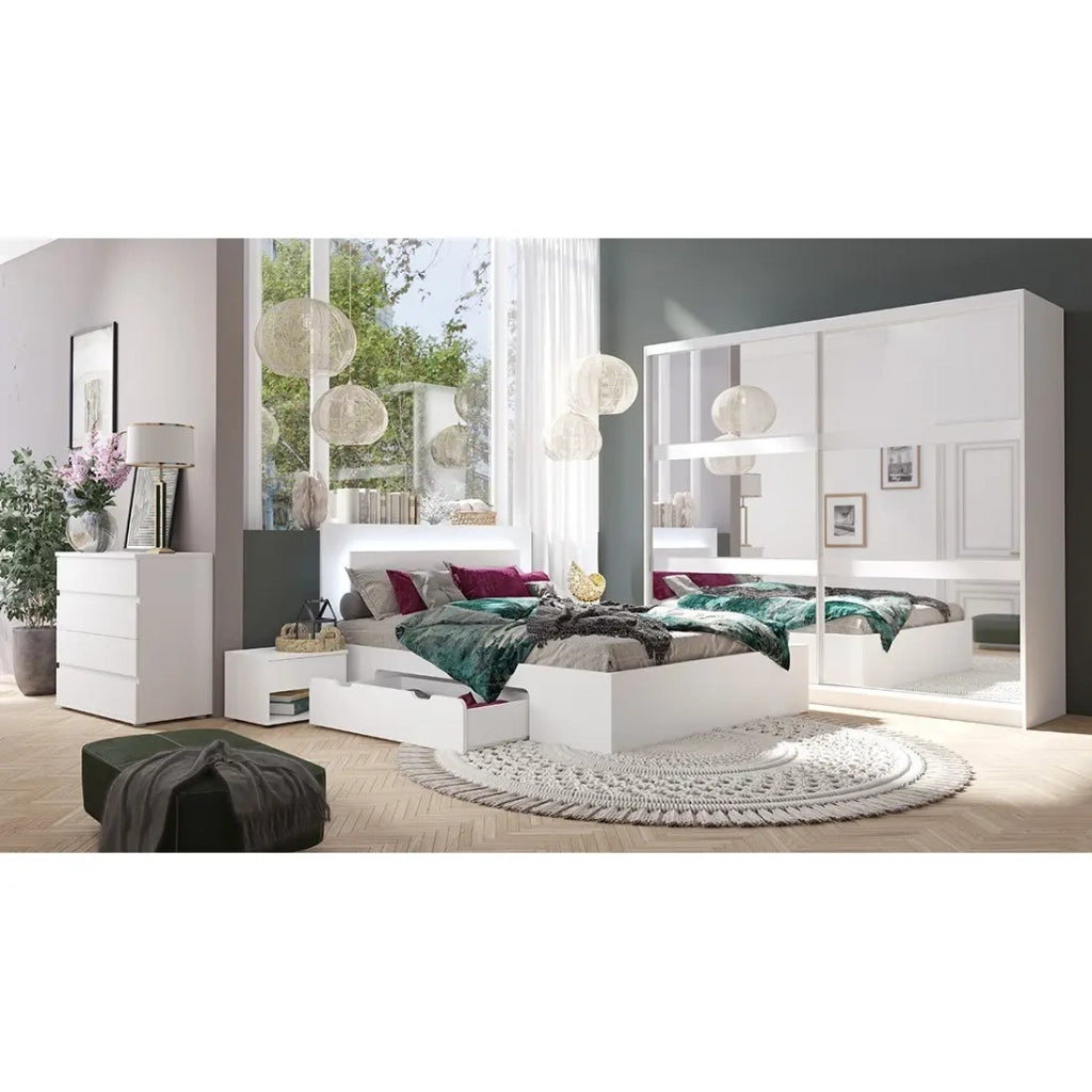 Letto NOFI 180 x 200 cm con doghe e 2 cassetti contenitore - bianco