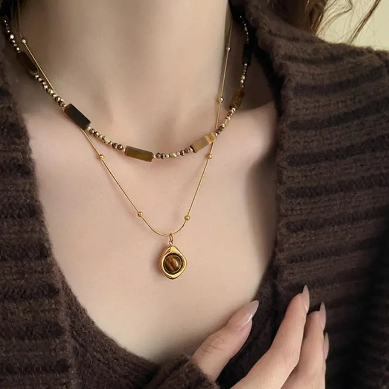 Collana con ciondolo vintage in pietra naturale, realizzata a mano, regalo di Natale per donna, regalo di compleanno
