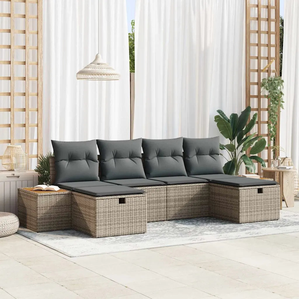 Set Divano da Giardino con cuscino 6 pcs Grigio polyrattan 3359651