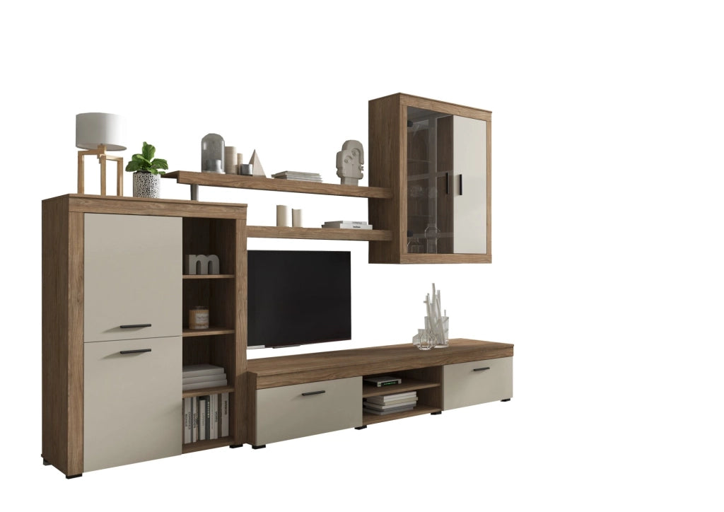 Mobile Soggiorno Casies, Parete Attrezzata 11 Ripiani, Marrone Rovere