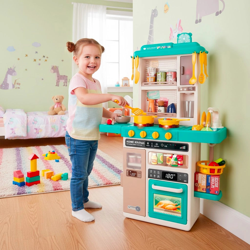 Cucina Giocattolo Educativa Per Bambini Con Luci E Suoni Realistici Rubinetto Con Riciclo Acqua Forno E Fornelli Apribili 50 Accessori Inclusi Dai 3–8 Anni Verde