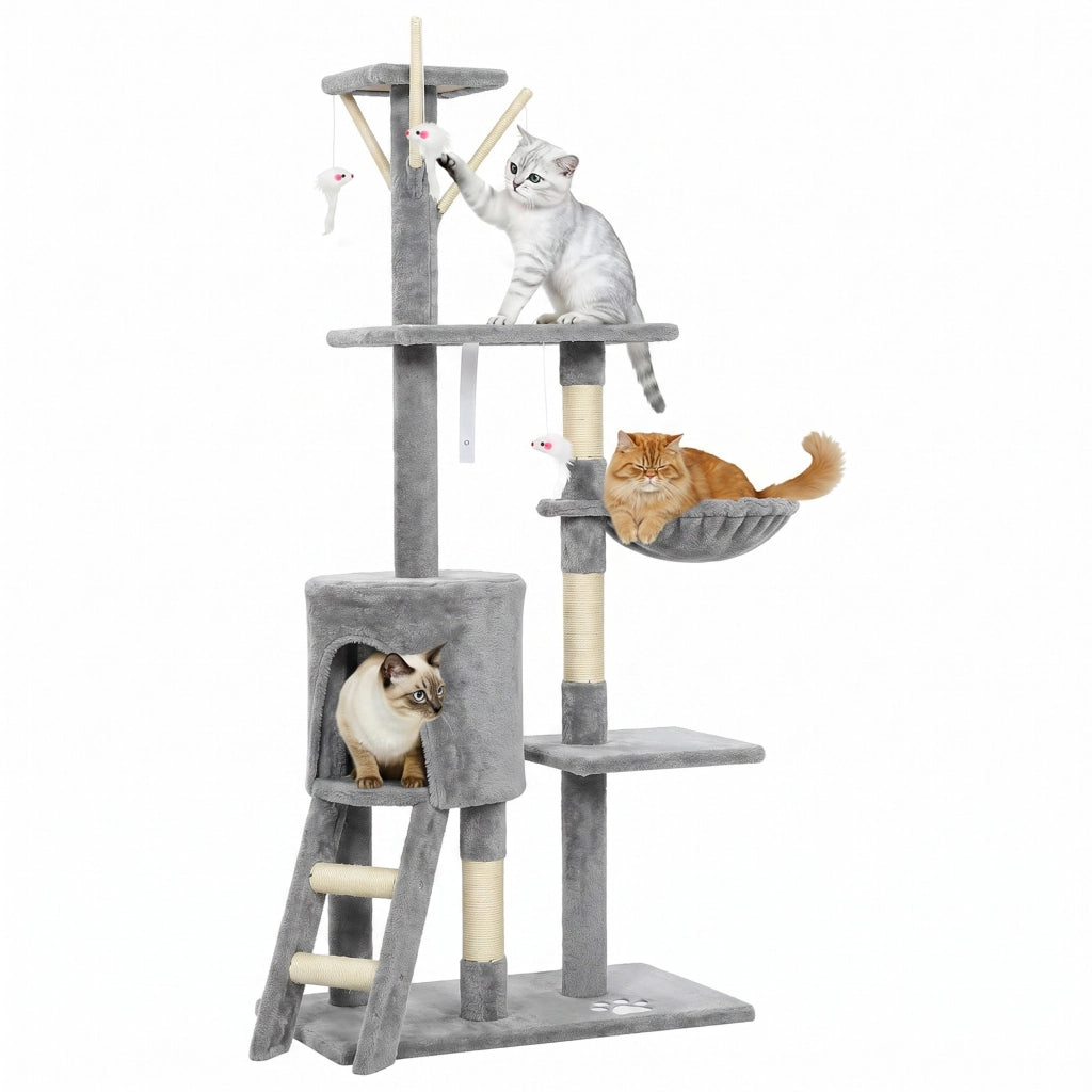 Tiragraffi per Gatti con Piattaforme e Cueva ¨C ZephMum ¨C Grigio 134 cm