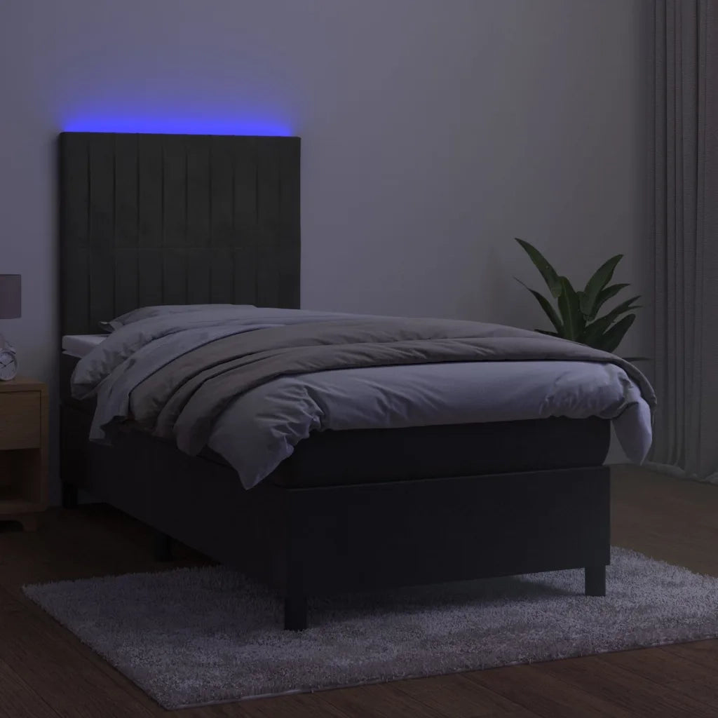 Letto a Molle con Materasso e LED Grigio Scuro 100x200 cm 3136228