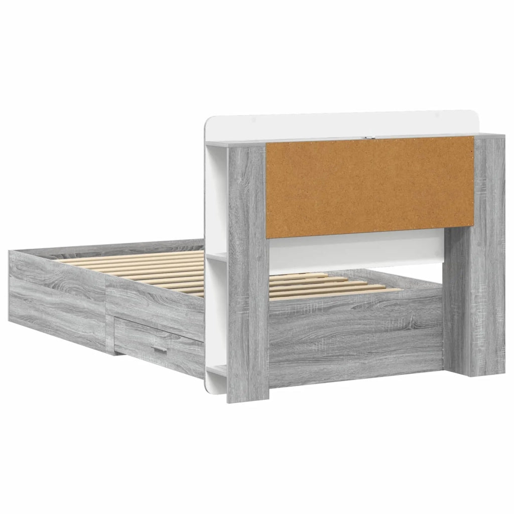 Letto singolo | Letto per adulti | Telaio del letto con storage Sonoma grigio 100 x 200 cm