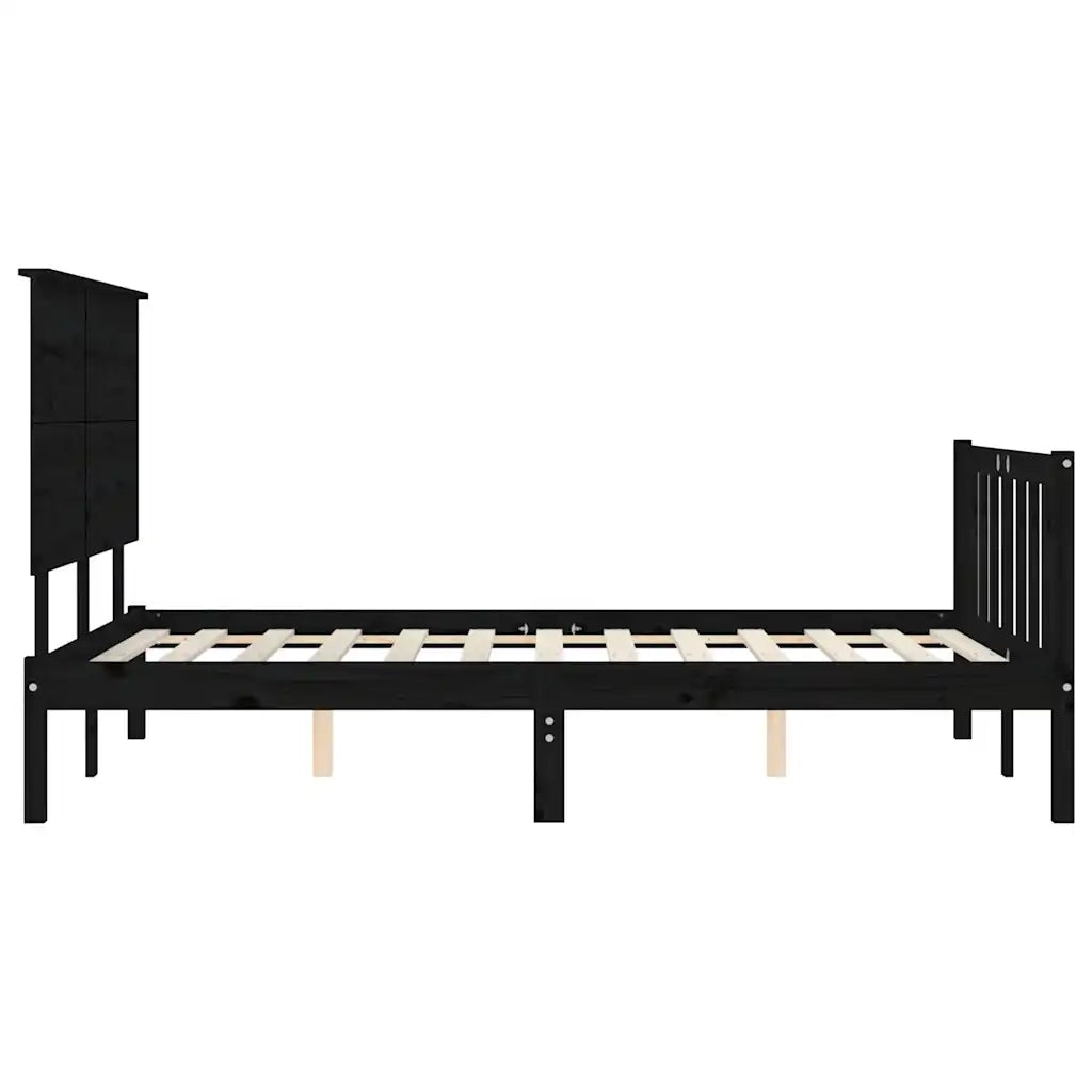 Giroletto con Testiera-Struttura Letto con testiera Nero 200x200 cm in Legno Massello 629596