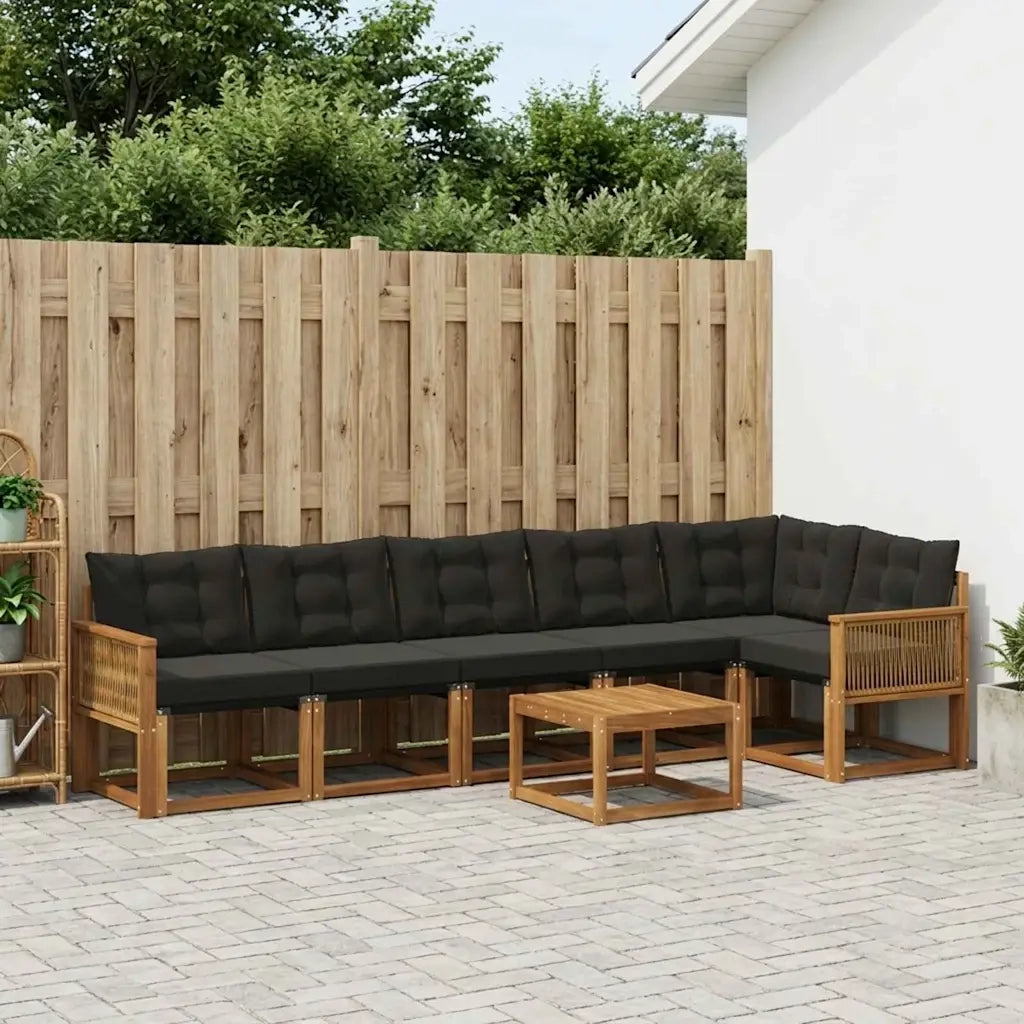Set di divani da esterno con cuscino 7 pcs Naturale e Nero 3382004