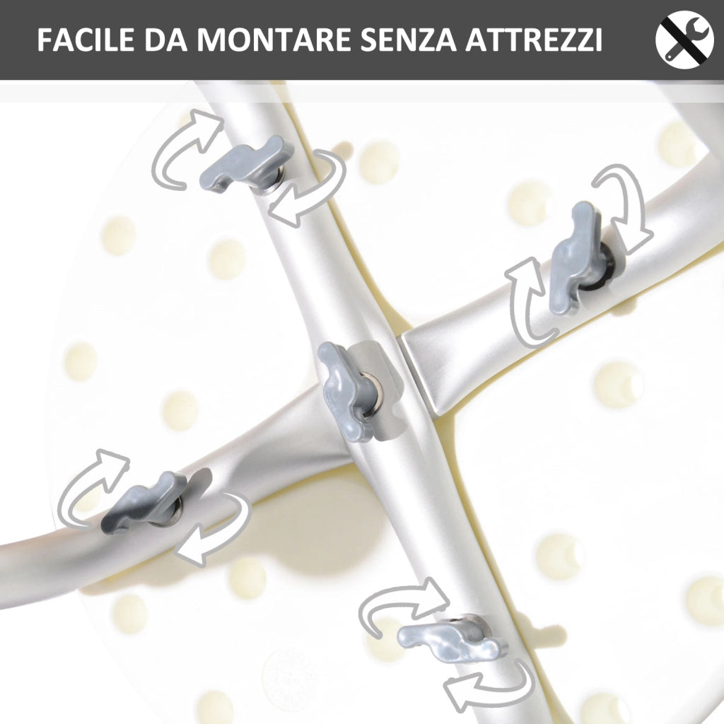 Sgabello da Doccia Girevole ¨C Xylo ¨C Alluminio Regolabile 8 Livelli Antiscivolo Bianco