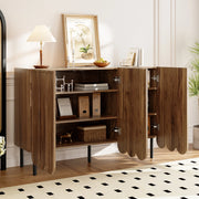 Sideboard moderno 120x35x80 cm in MDF effetto noce; ante ondulate e ripiani regolabili