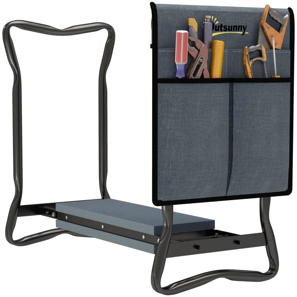 Sedia Inginocchiatoio 2 in 1 in Acciaio con Borsa Portaoggetti e Cuscino in EVA, 58x28x49 cm, Grigio e Nero