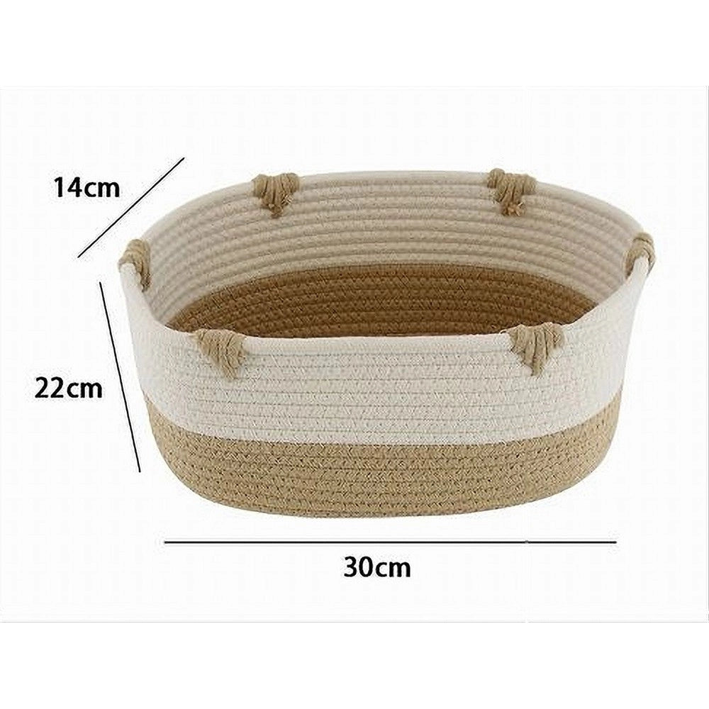 Trade Shop - Cesto Porta Biancheria Bicolore In Tessuto Intrecciato Cestino 30x22x14 Cm 10660 -