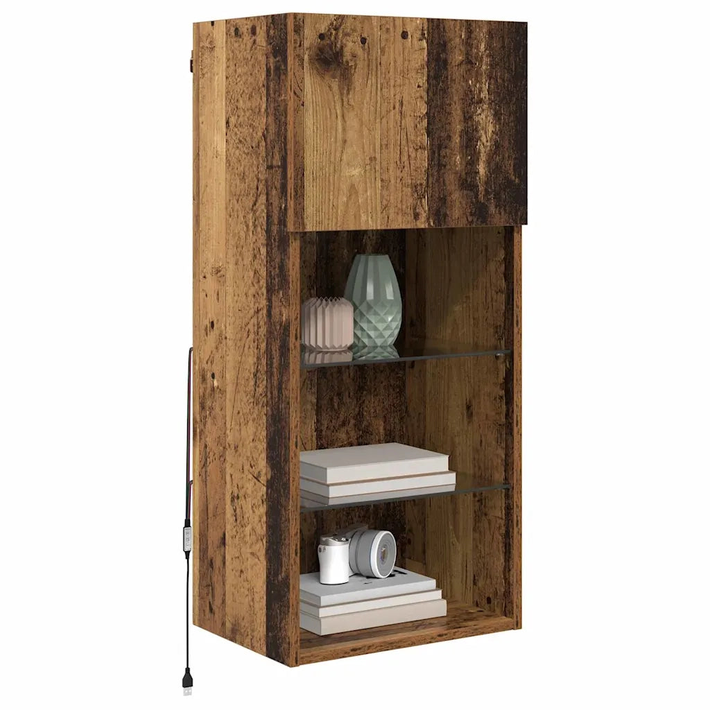 Mobile TV da Parete | Armadietto TV | Mobile Porta TV con LED Legno vecchio 40,5 x 30 x 90 cm