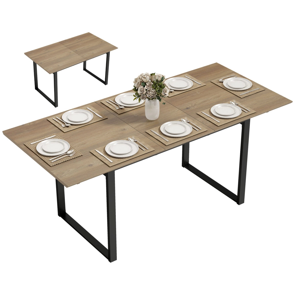 Tavolo da Pranzo Industriale per 6-8 Persone con Ribalta Rotonda. in Legno e Acciaio. 180x80x75 cm