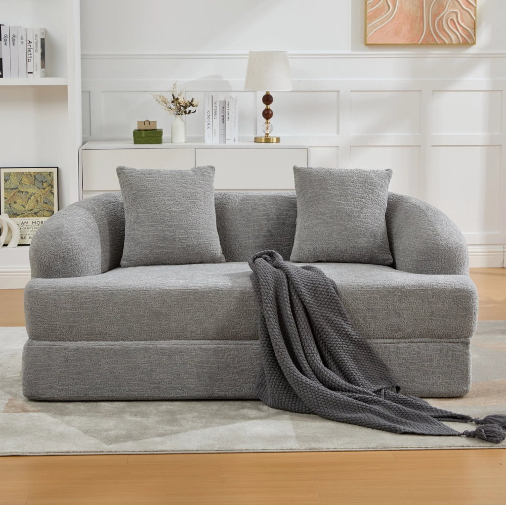 Divano letto 2 posti pieghevole in chenille grigio chiaro 157x84x65 cm