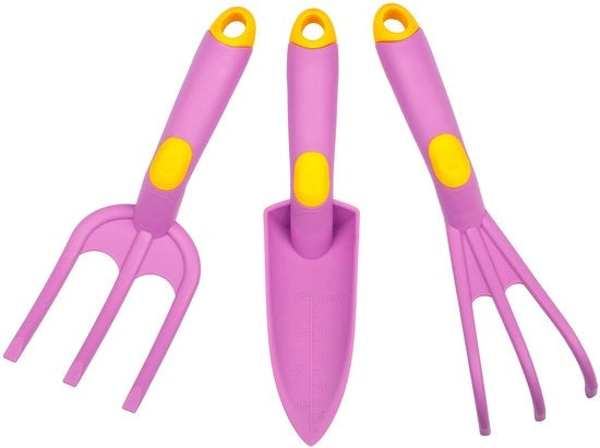 Kit di giardinaggio per bambini - 3 pezzi - Forchetta/mani/pala piccola - Polipropilene resistente - Attrezzo preciso - Per i giovani giardinieri - Kit di giardinaggio per bambini