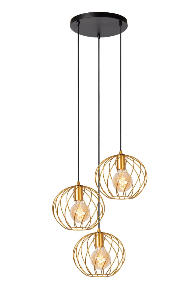 Lampada a sospensione Lucide Danza 3xE27 ottone nero