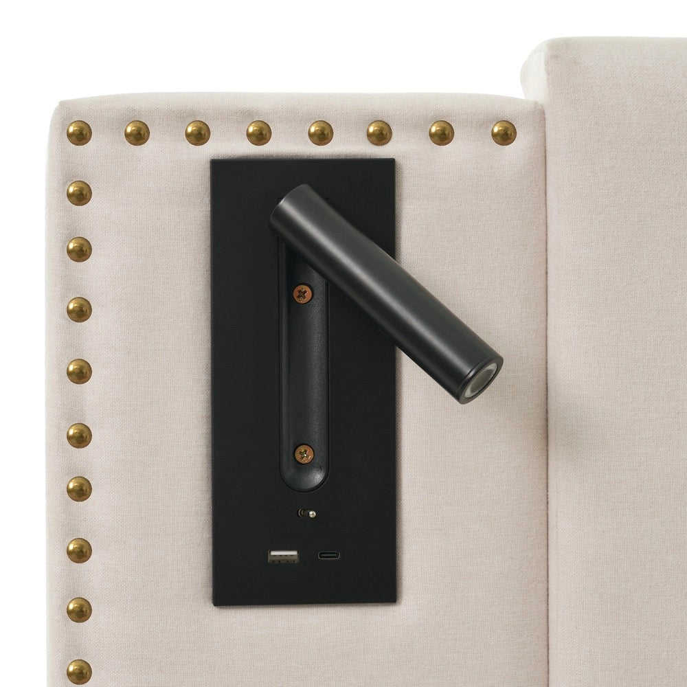 Letto Imbottito Contenitore 160x200 con Materasso ¨C Xylo ¨C Beige, Testiera LED USB, Similpelle