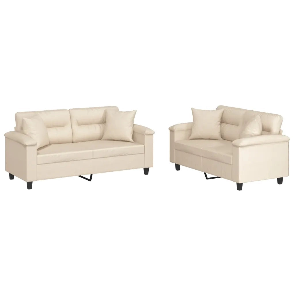 Set Divani 2 pz con Cuscini Beige in Tessuto Microfibra 3202331