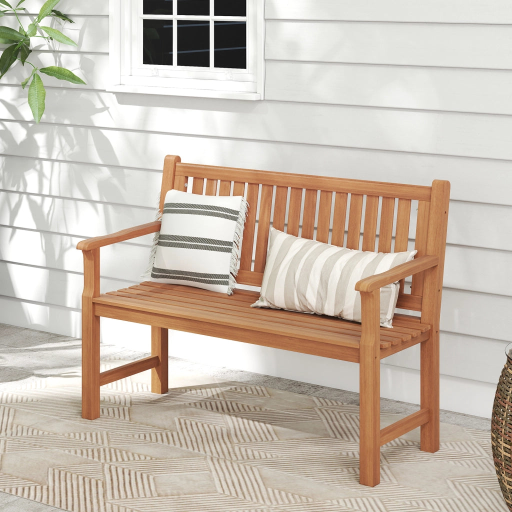 Panchina da giardino con schienale e braccioli di sostegno, Panche di legno massello a 2 posti design ergonomico Giallo