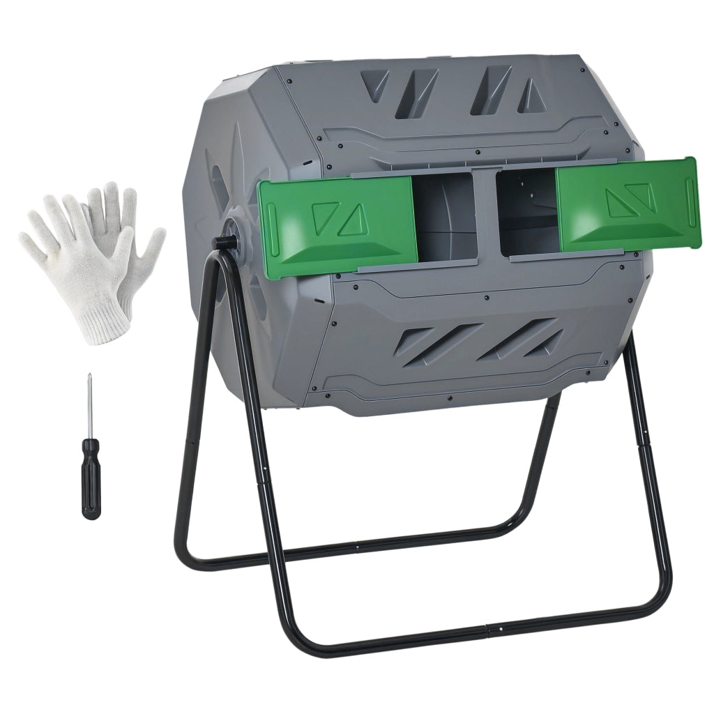 Compostiera 2 Compartimenti 160 Litri Rotante ¨C Zephmum ¨C Grigio Verde Nero 71x65x96