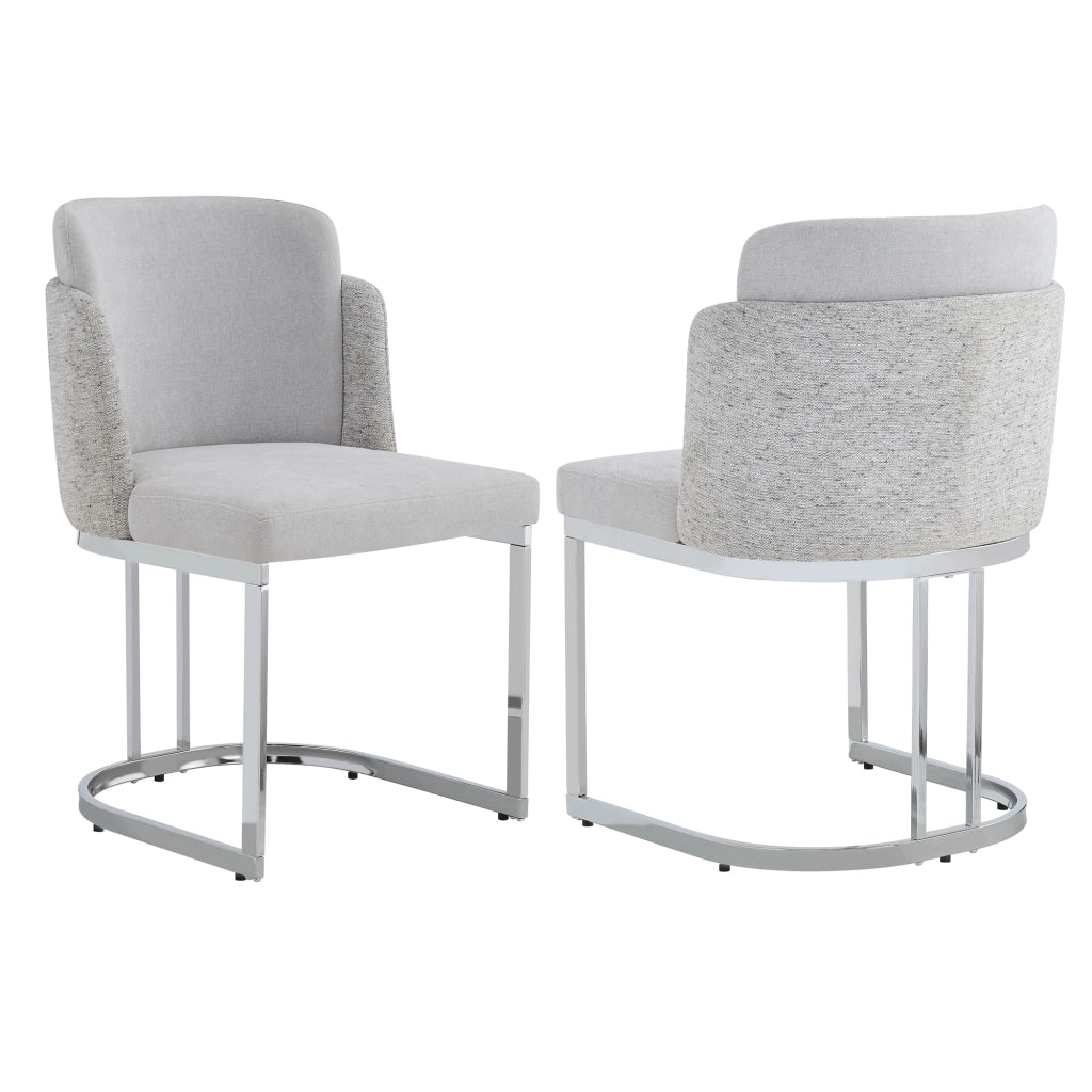 Sedia da Pranzo Set da 2 con Schienale Doppio e Gambe in Metallo Galvanizzato, in Ciniglia Grigio + Argento