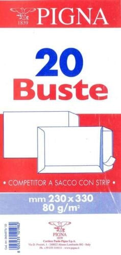 20 BUSTE DA LETTERA A SACCO CON STRISCIA ADESIVA 23 X 33 CM BIANCA