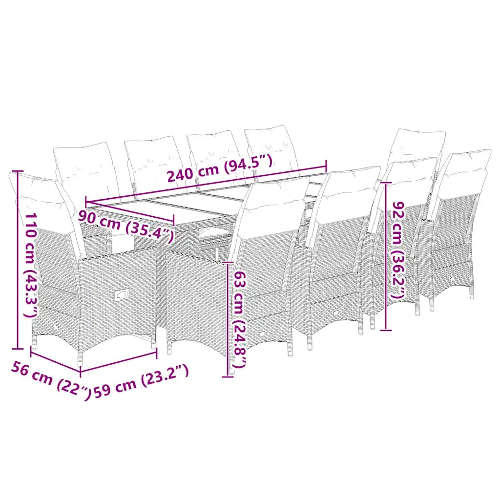 Set Bistrò da Giardino 11 pz con Cuscini in Polyrattan Beige 3277247