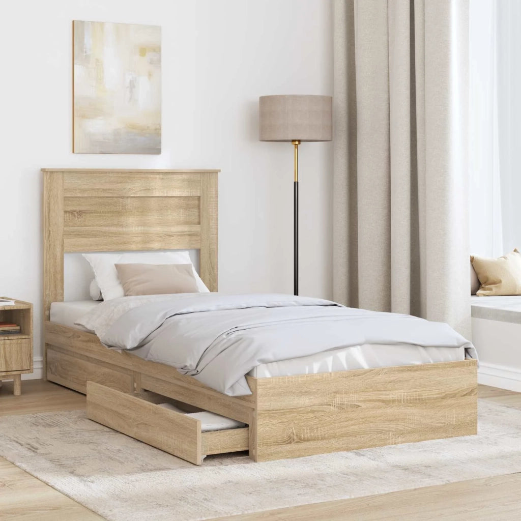 Letto con Contenitore con testiera-Struttura Letto con contenitore Rovere Sonoma 90 x 190 cm 573423