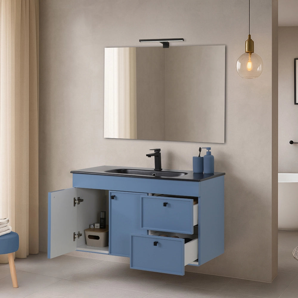 Mobile bagno sospeso 100cm azzurro opaco con specchio e lavabo Craft