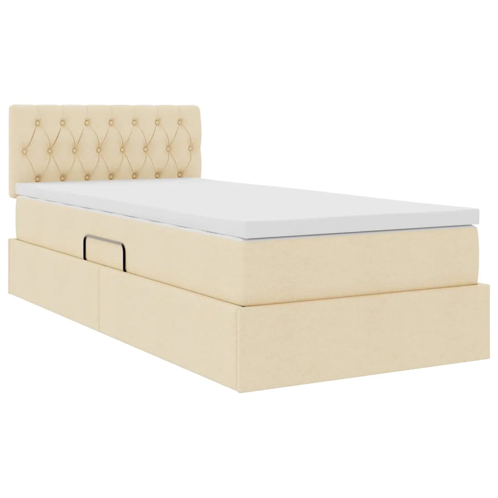 Letto con contenitore e LED con led Crema 100 x 200 cm Tessuto