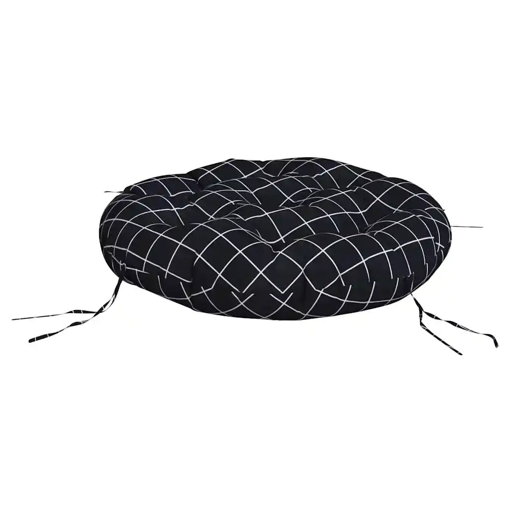 Cuscino Rotondo Nero Motivo a Quadri Ø 60x11cm Tessuto Oxford 361956