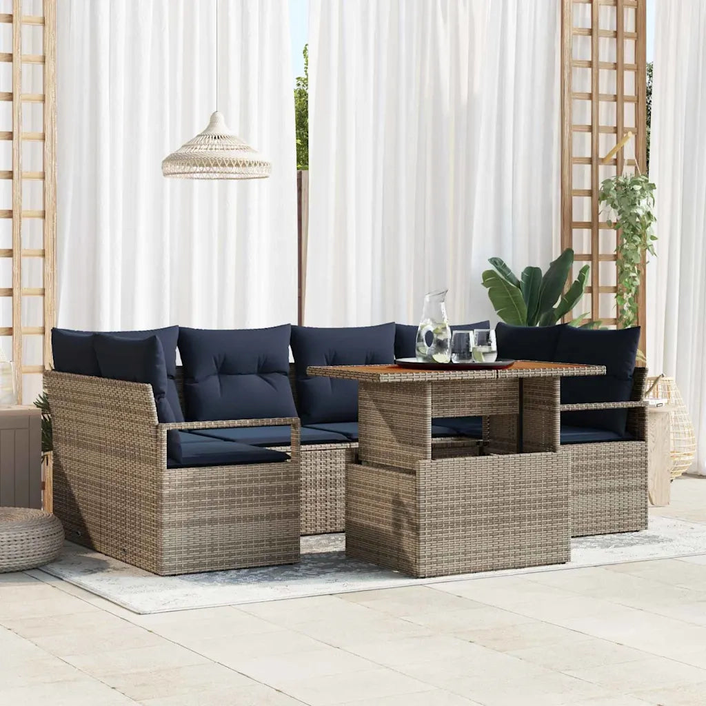 Set Divano da Giardino con cuscino 7 pcs grigio e blu navy 3349667