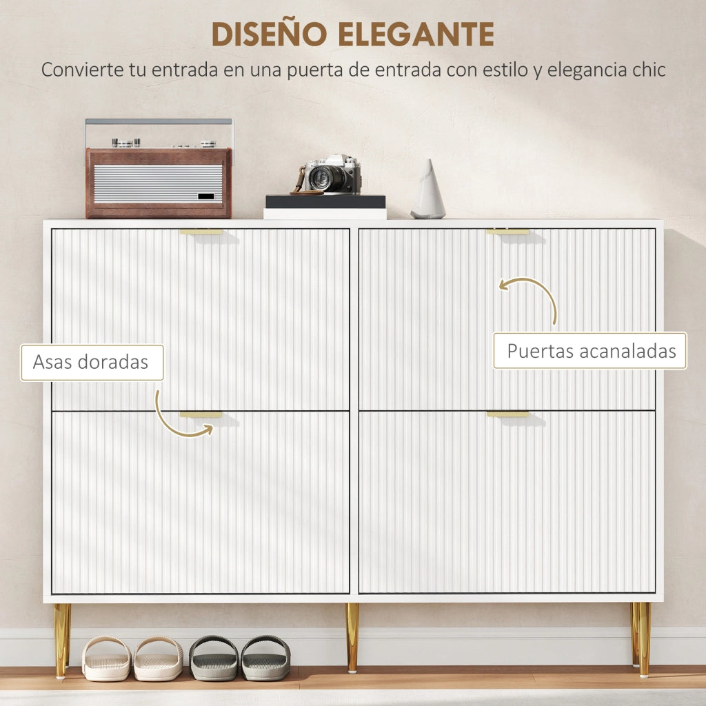 Mobiletto per Scarpe con 4 Ante e Ripiani Regolabili ¨C Minimal ¨C 105x24x91,5 cm Bianco