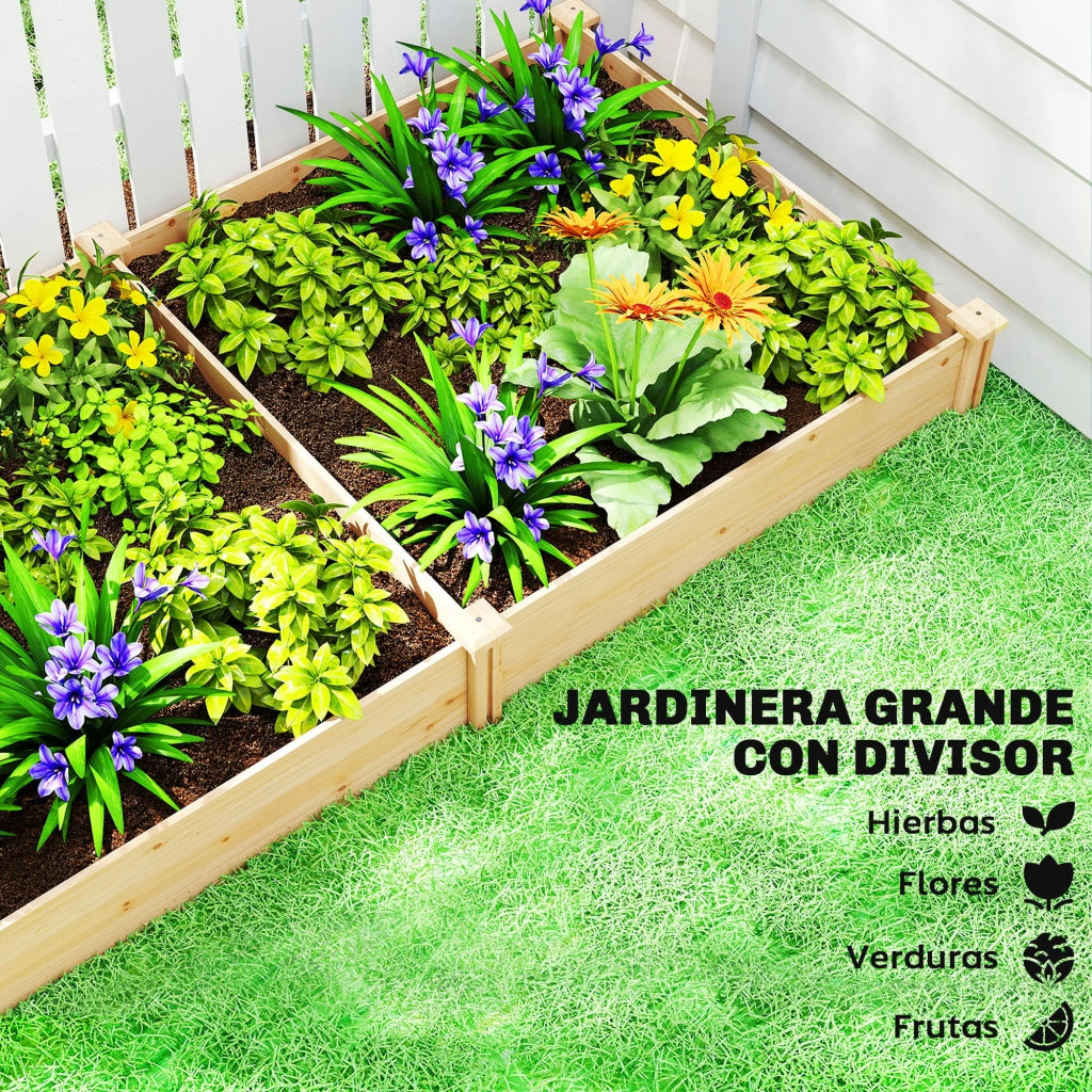 Giardino Urbano Elevato in Legno con Divisore e Base Aperta ¨C zephmum ¨C 235x121x26 cm Naturale