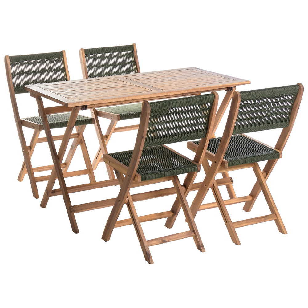 Set da pranzo da giardino Verde Tavolo in legno di acacia 120 x 60 cm 4 sedie da esterno