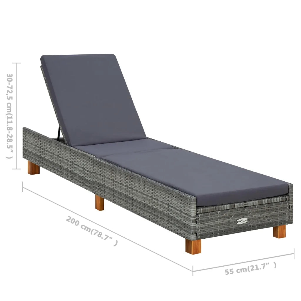 Lettino Prendisole con Cuscino in Polyrattan Grigio 310475