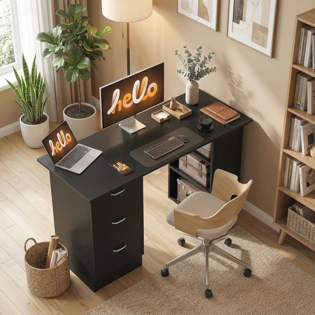 Scrivania con cassetti e ripiani ¨C Minimal ¨C Nero 120x50x76 cm
