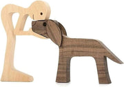 Bambolotto in legno di un cane, decorazioni in legno a forma di animale domestico, regalo affascinante per gli amanti dei cani, oggetto decorativo in legno, piccole decorazioni per la casa, ufficio e salotto (C - Uomo + Cane)