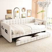 LETTO Imbottito 90x190 cm Beige con tasche laterali e 2 cassetti