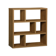 Libreria asimmetrica a 3 livelli con 6 vani, effetto legno miele