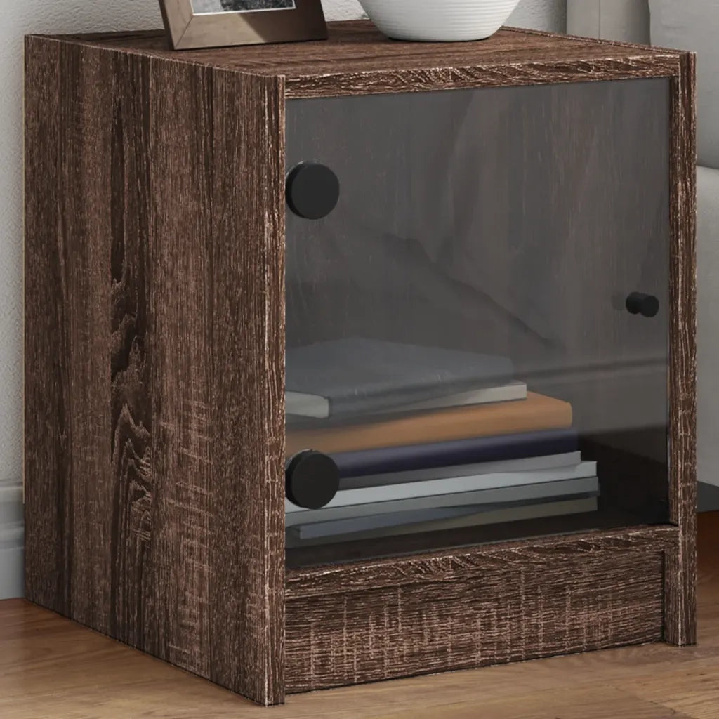 Comodini con Ante in Vetro 2pz-Set di 2 Tavolino da notte Rovere Marrone 35x37x42 cm