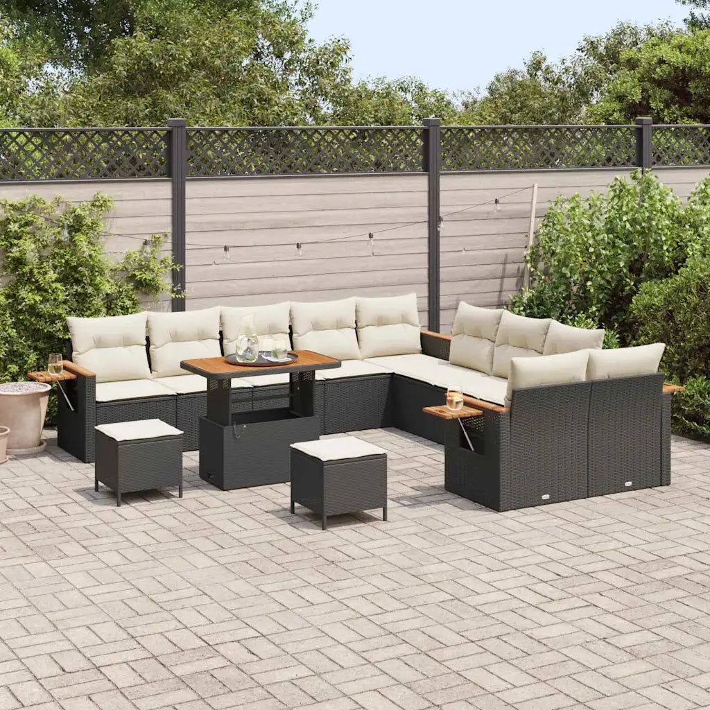 Set Divano da Giardino 17 pcs Nero e Crema polyrattan