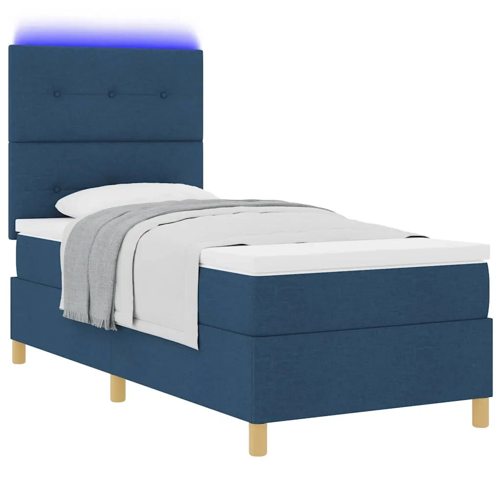 Letto a Sorgente LED con materasso Blu 90 x 200 cm Tessuto
